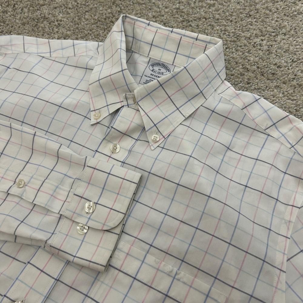 Brooks Brothers Button Down Shirt M White Regent Non-Iron Supima Cotton Check